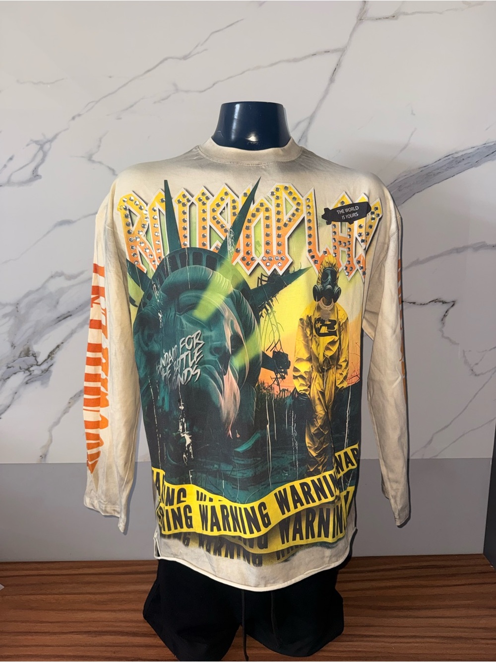 Kids Graphic Long-Sleeve Tee - Yellow & Cream Warning Design